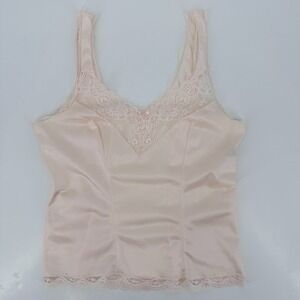 Vintage Ashley Taylor Camisole Slip Top Antron Nylon Lace Trim Pink Size Large